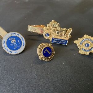 Vintage Gold and Blue Michigan Lions Lapel Pins And Clips